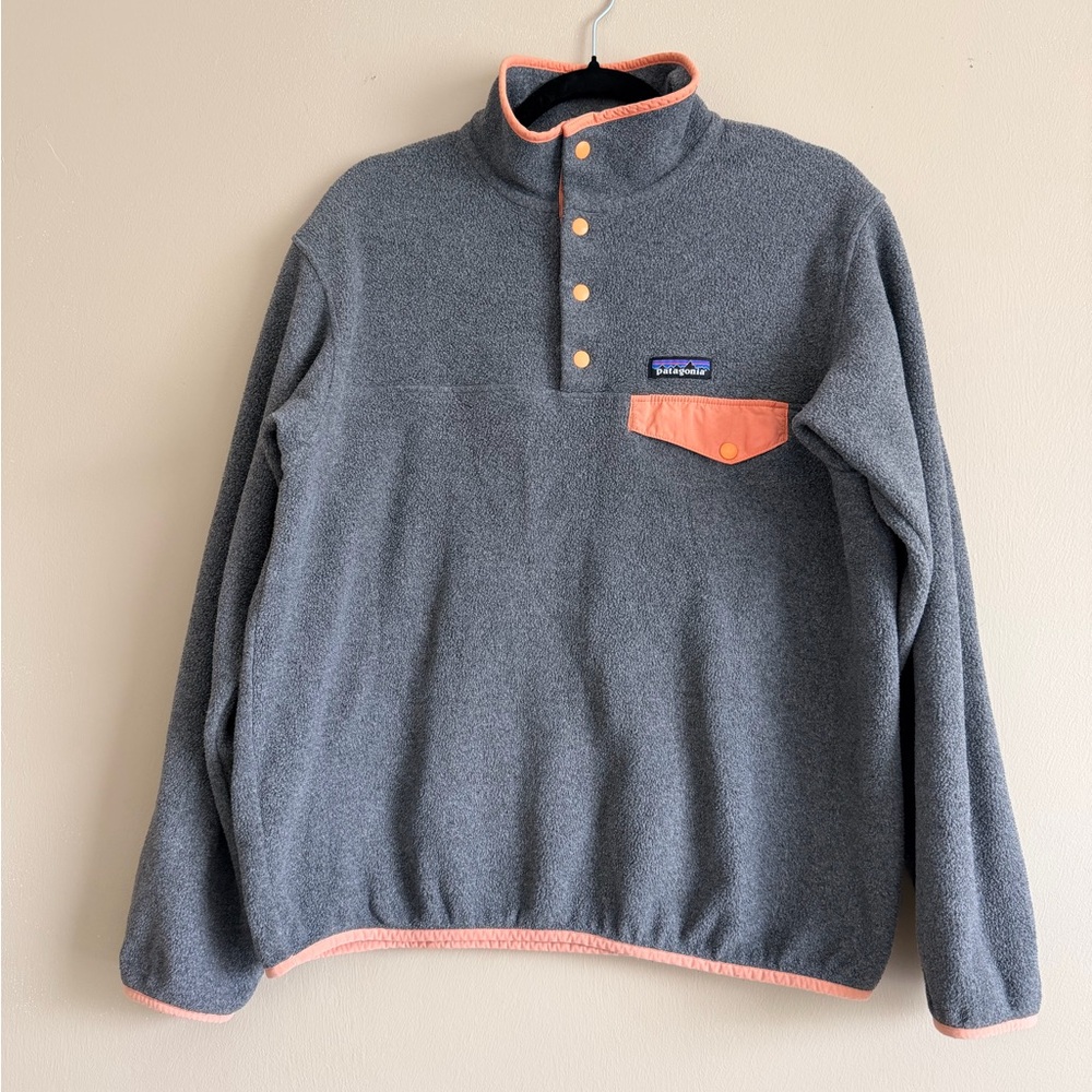 Patagonia women's Gray Fleece Pullover with Coral Accents